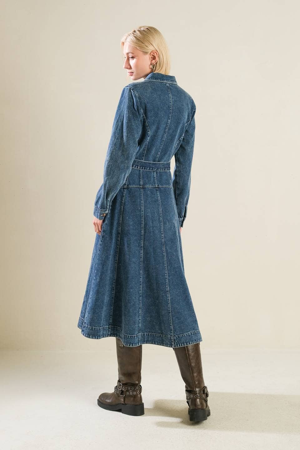 denim belted midi dress Just As I Said Blue Cotton Patterned Denim Belted Midi Dress