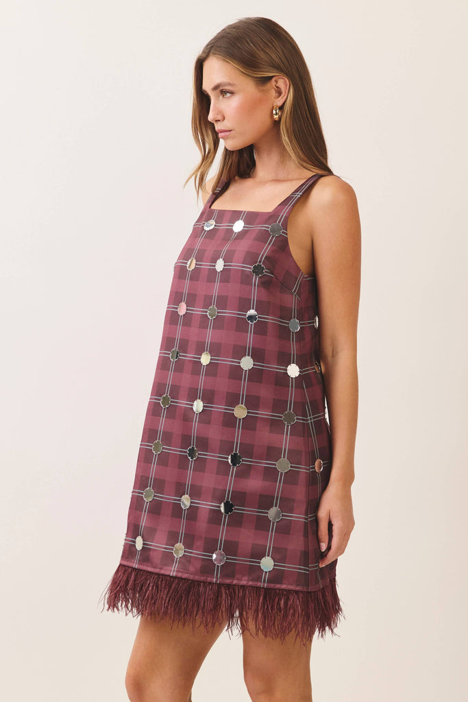 Plaid trim mini dress