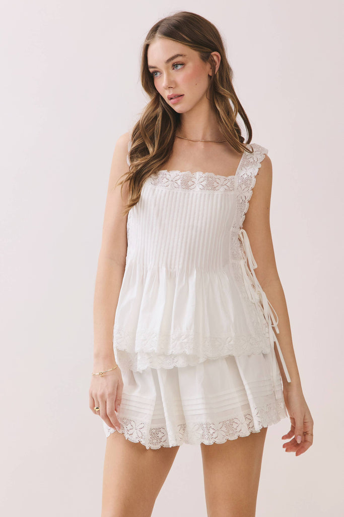Lace Trim Tie Side Tank Top