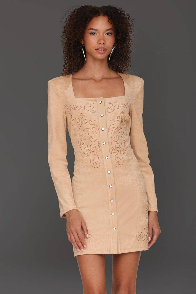 Western Embroidered Faux Suede Mini Dress