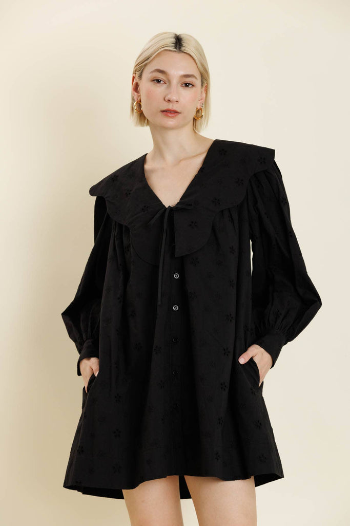 Black scallop collar mini dress