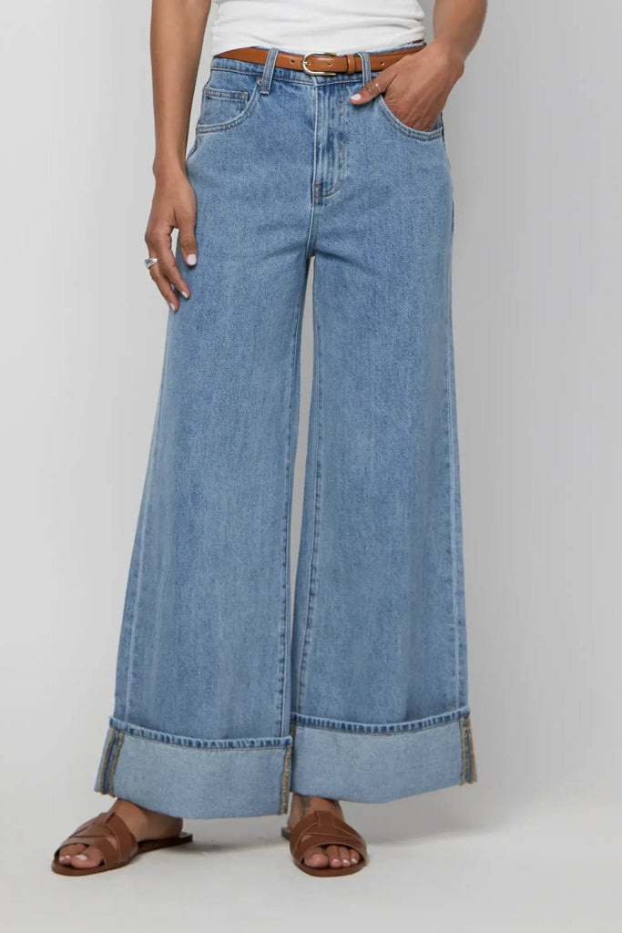 Parker Cuffed Wide Leg Jean, Light Worn