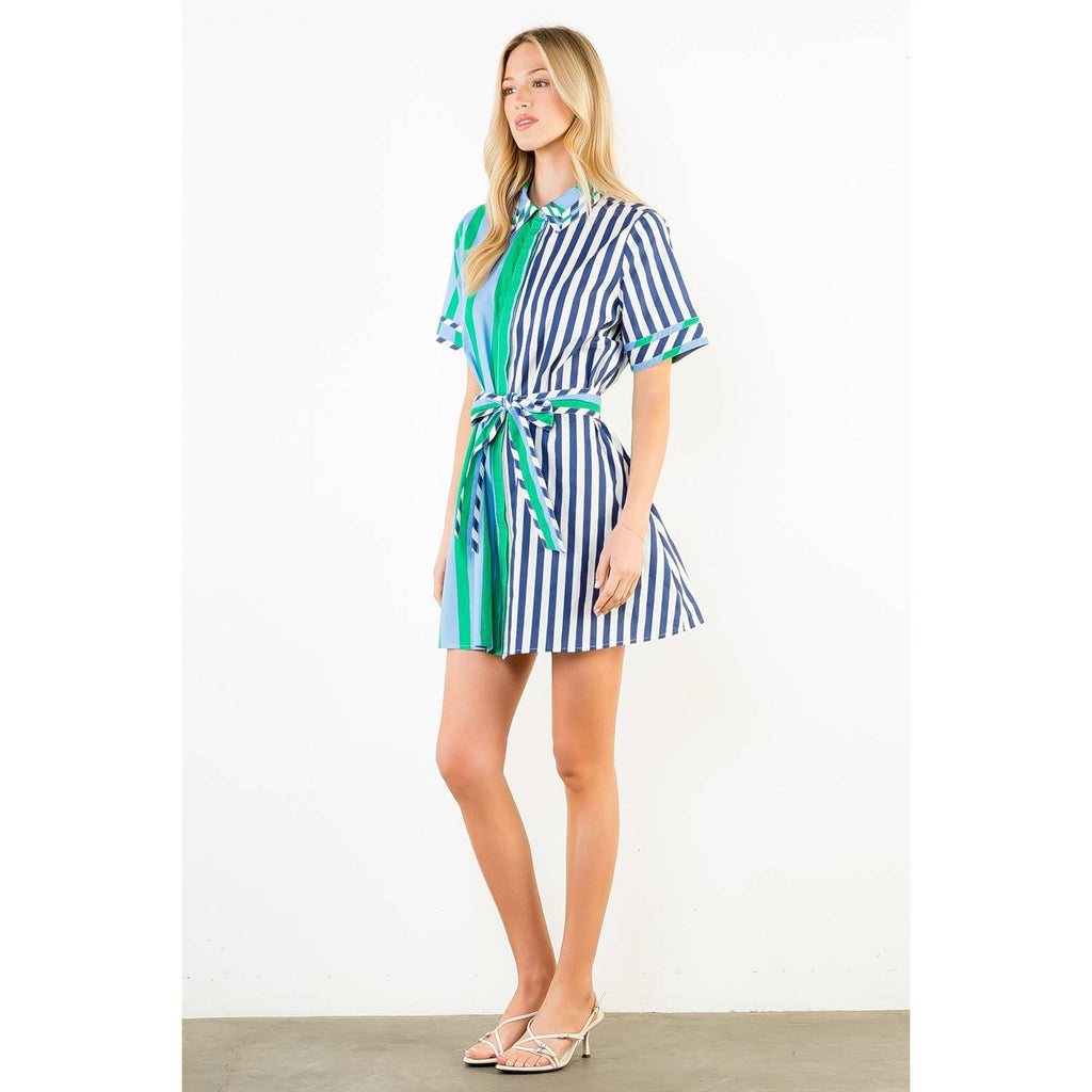 Green stripe collar dress