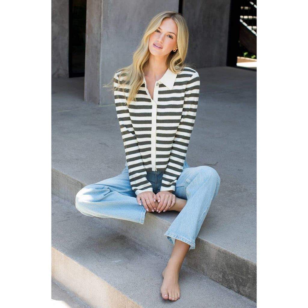 Collar Striped Knit Cardigan