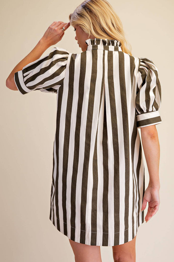 Puff Sleeve Stripe Mini Dress