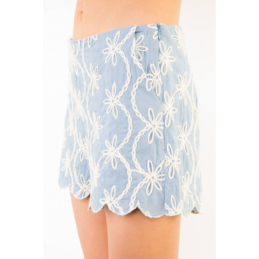 Blue Scallop Hem Shorts