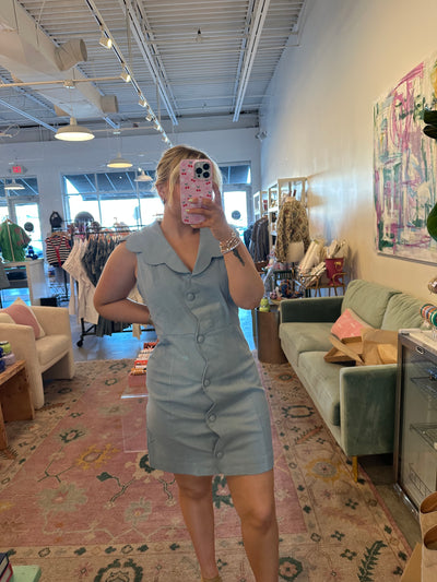 Denim scallop button dress