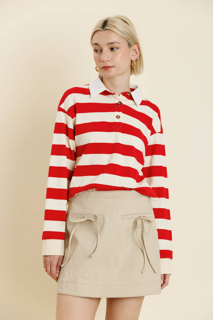RED STRIPED RUGBY SHIRT