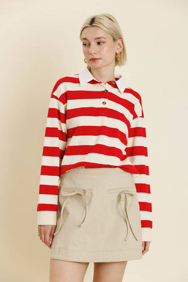 RED STRIPED RUGBY SHIRT
