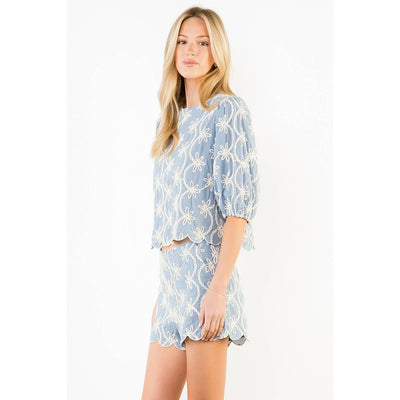 Puff Sleeve Scallop Top