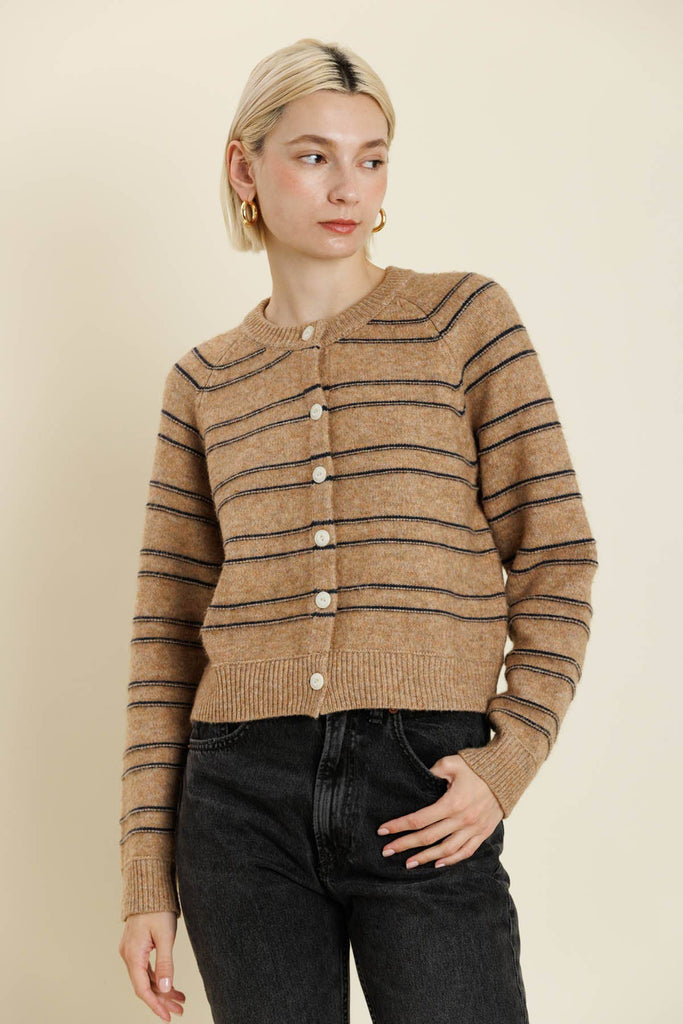 Camel striped cardigan