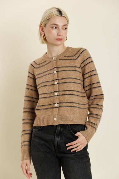 Camel striped cardigan