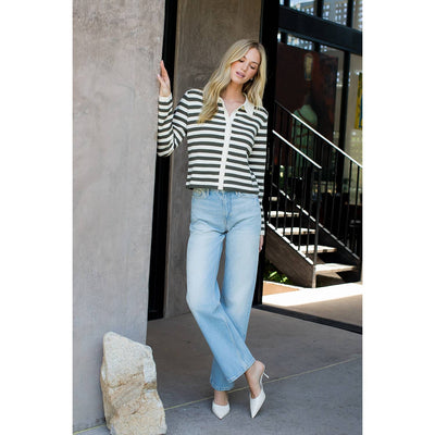 Collar Striped Knit Cardigan