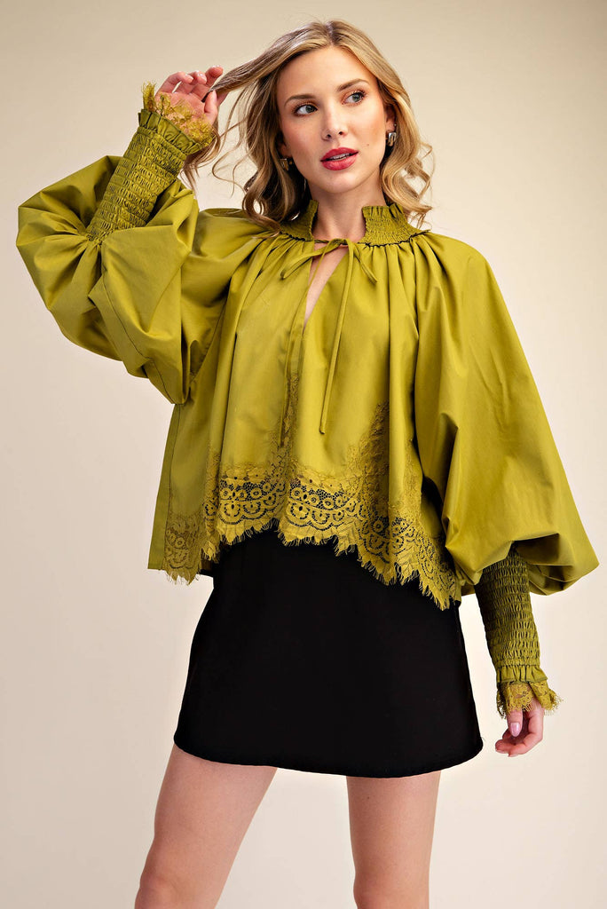 Lace Puff-Sleeve Voluminous Blouse
