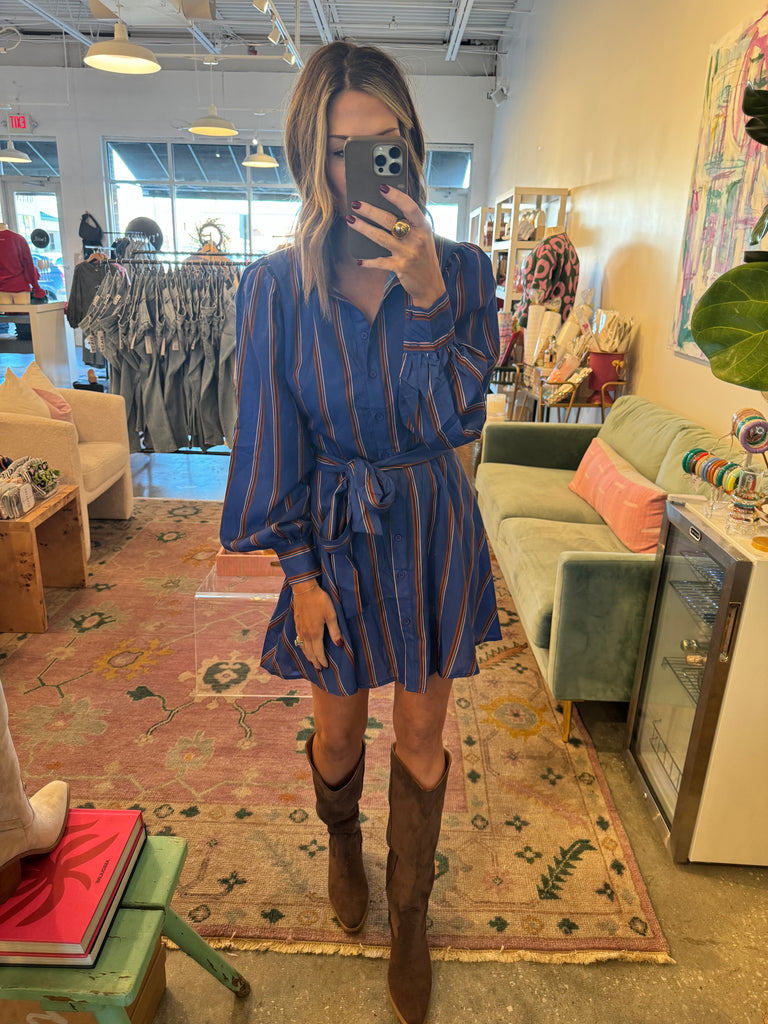 Navy stripe shirt dress