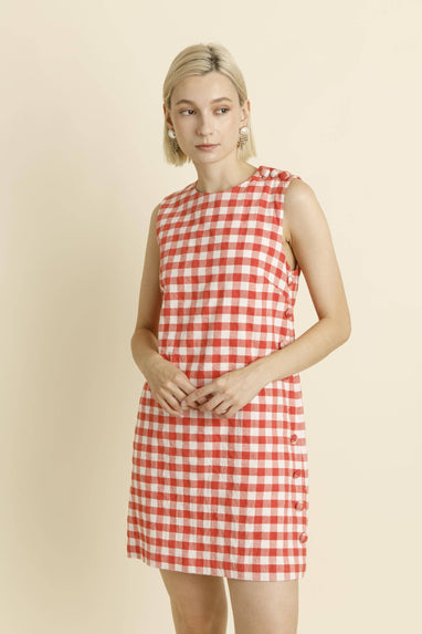 RED GINGHAM MINI DRESS