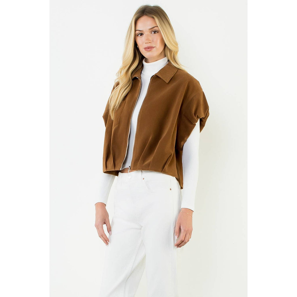 Sleeveless Suede Zip Jacket
