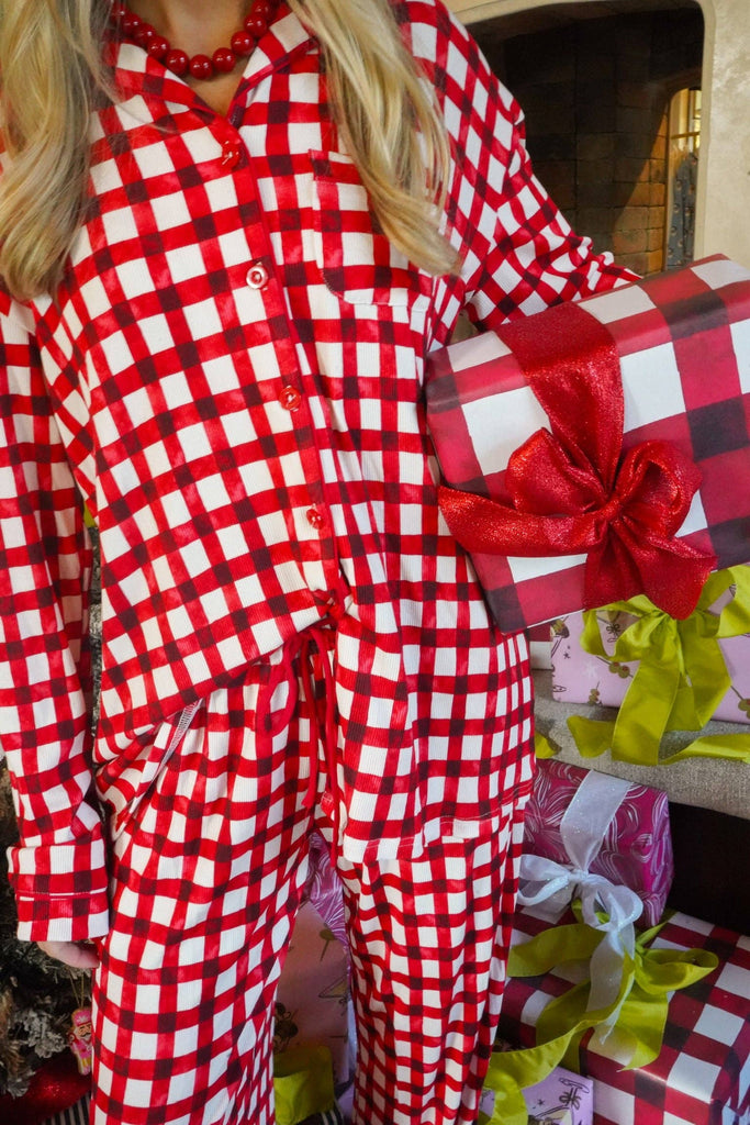 Red Gingham Pants Pajama Set
