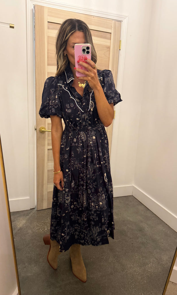 Tilly navy print dress