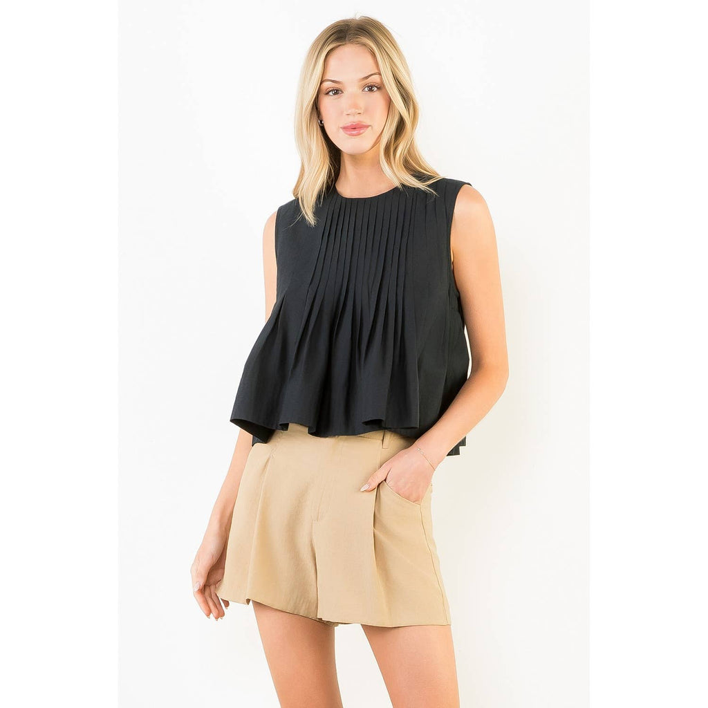 Sleeveless Pleated Top