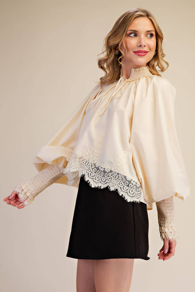 Lace Puff-Sleeve Voluminous Blouse