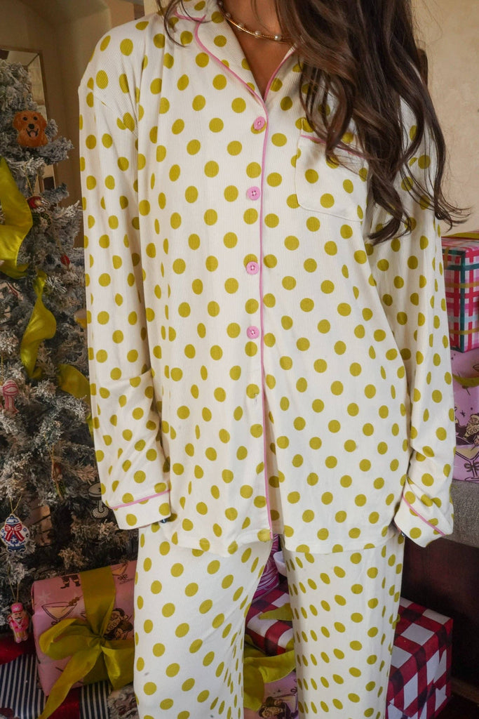 Chartreuse Polka Pajama Set