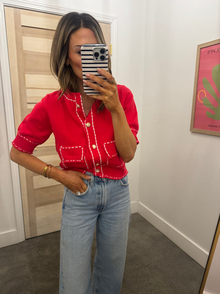 red short sleeve cardi