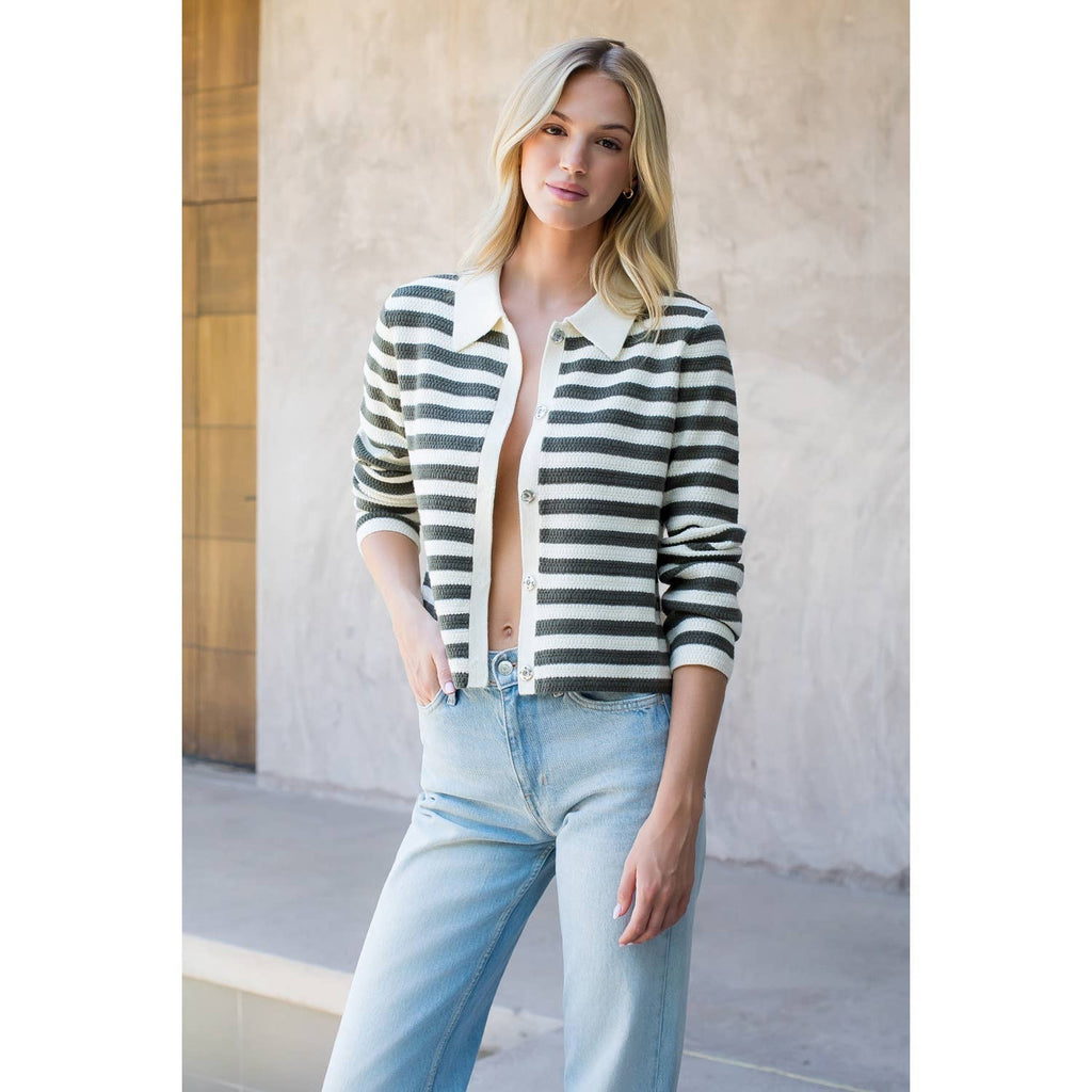 Collar Striped Knit Cardigan