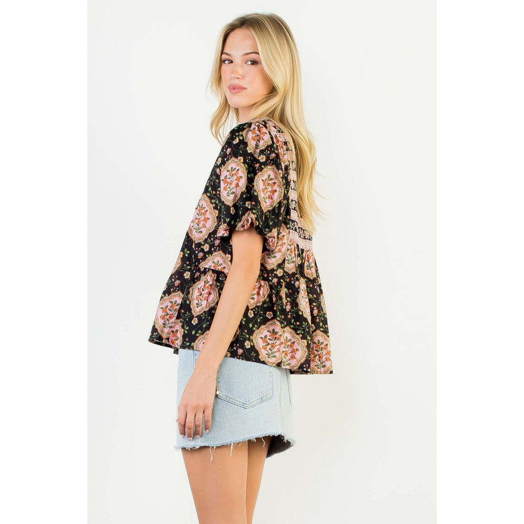 Puff Sleeve Babydoll Floral Top