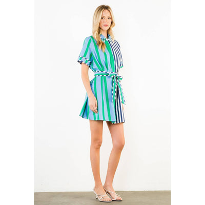 Green stripe collar dress