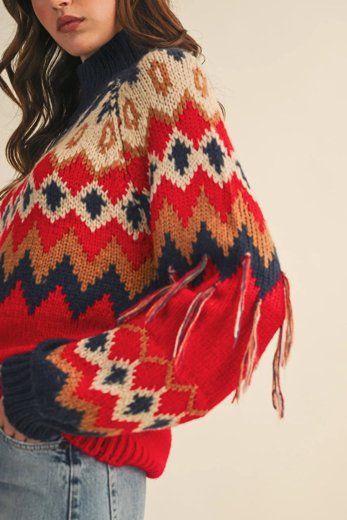 Rhone fair isle sweater red/navy