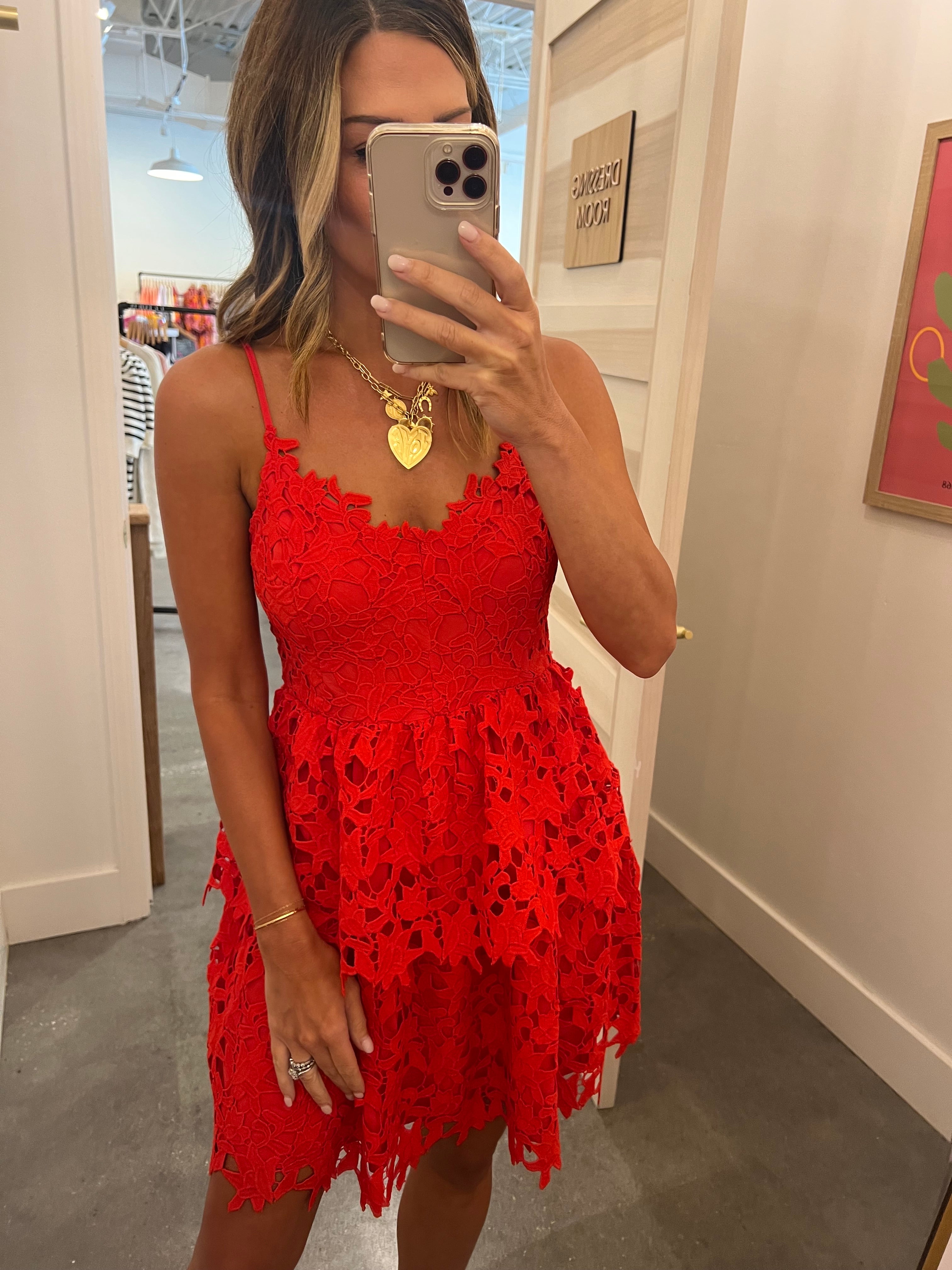 red crochet dress