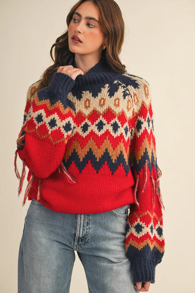 Rhone fair isle sweater red/navy