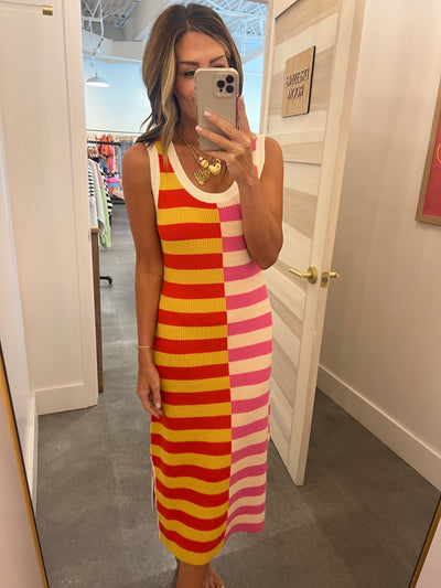 Multi stripe sweater midi dress