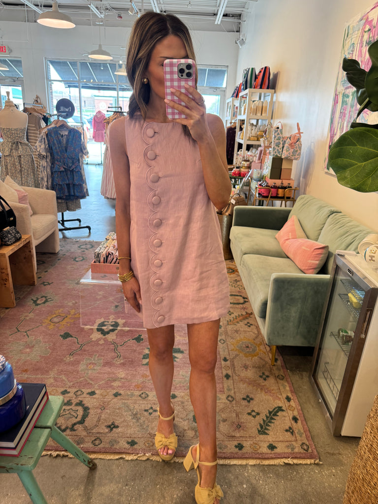 Denim scallop button dress