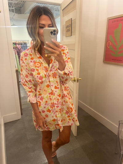 Floral poplin shirt dress