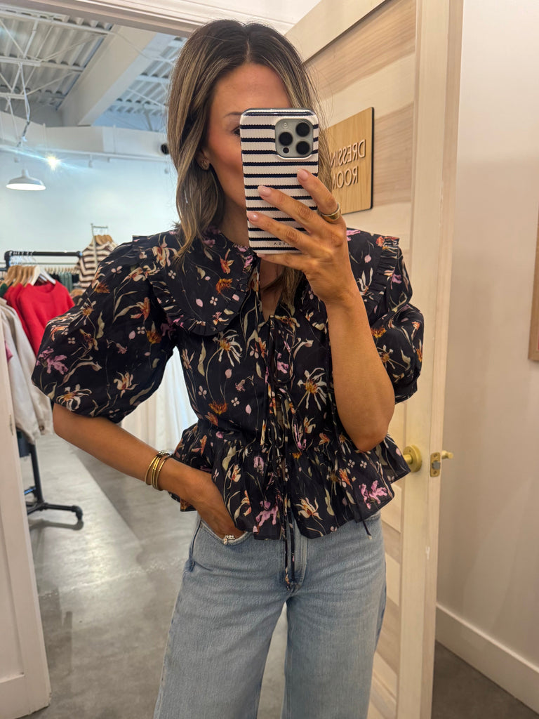 FLORAL OVERSIZED COLLAR BLOUSE