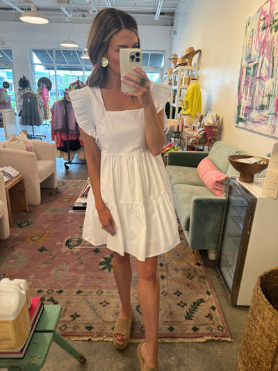 White flutter sleeve dress