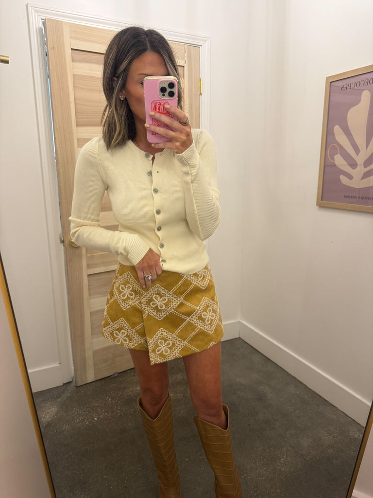 Paisley suede skort
