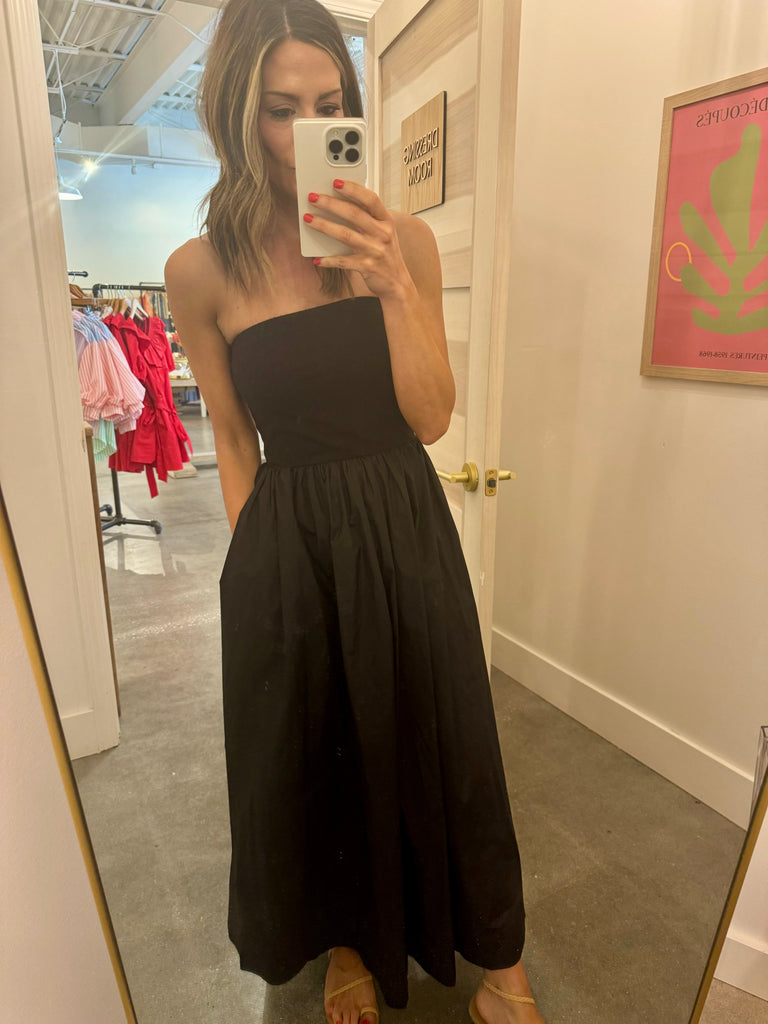 Mixed media black strapless dress