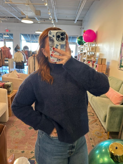 Navy mock neck sweater