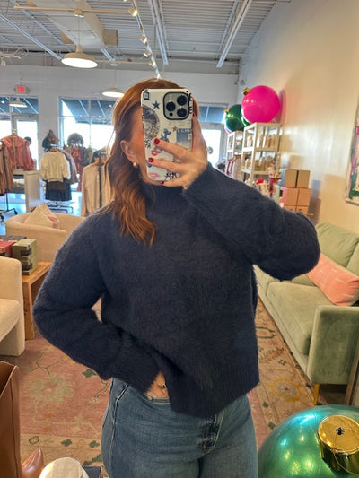 Navy mock neck sweater
