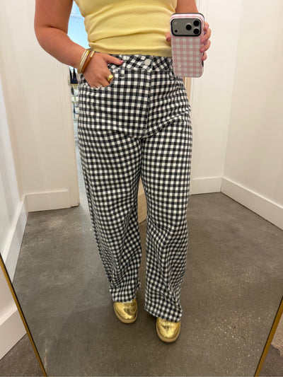 Gingham barrel jean