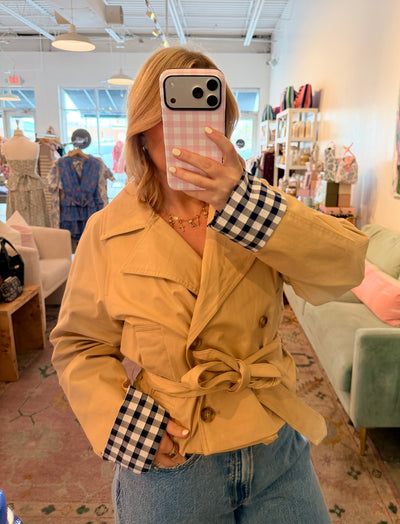 Gingham trim trench