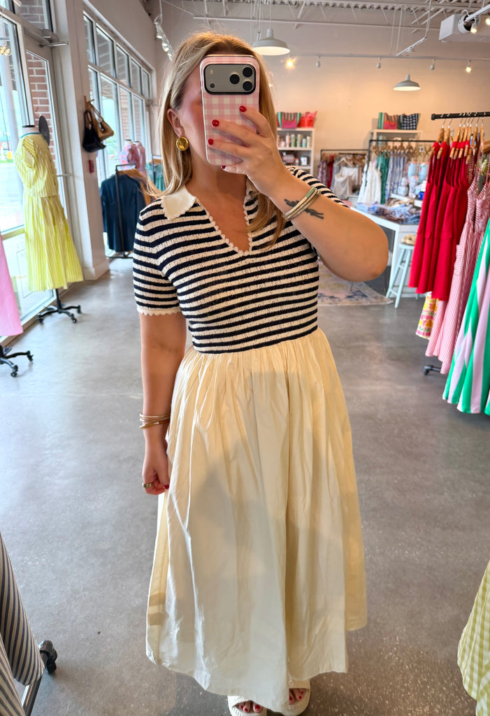 Stripe mixed media dress