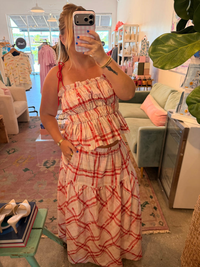 Red plaid tie top