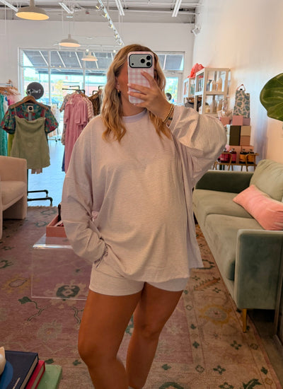 Lavender stripe ribbed shorts