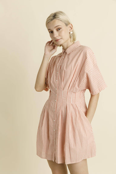 PLEATED MINI SHIRT DRESS