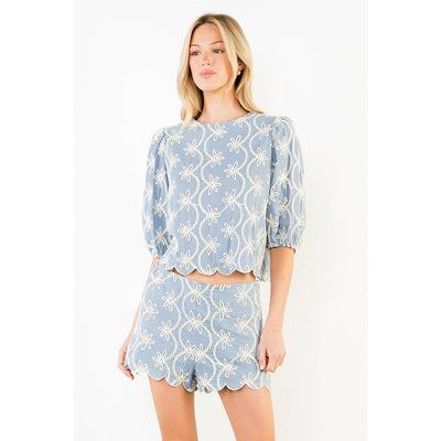 Puff Sleeve Scallop Top