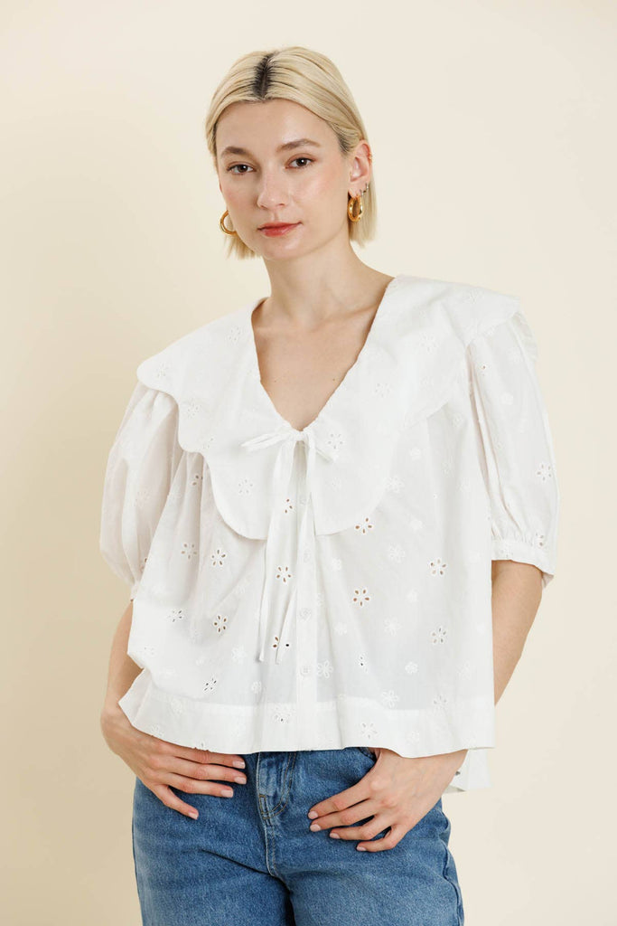 White scallop collar top